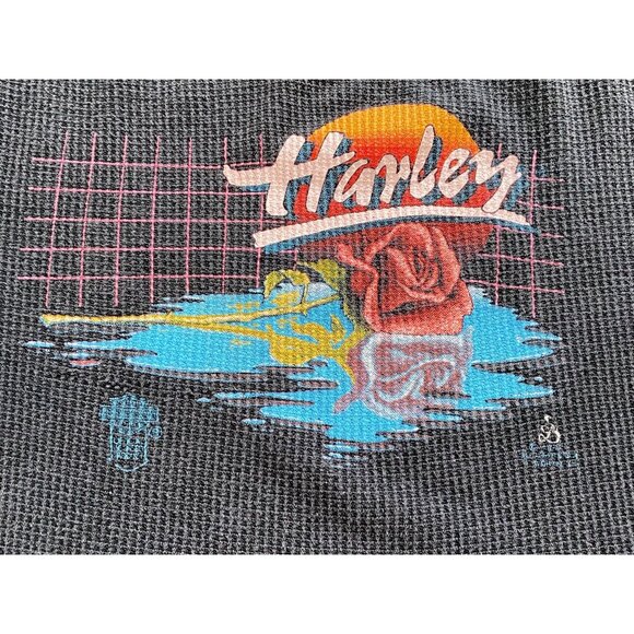 Vintage Harley 3D Emblem Thermal Waffle Shirt, Size Large, 80s Harley Davidson - Picture 3 of 10